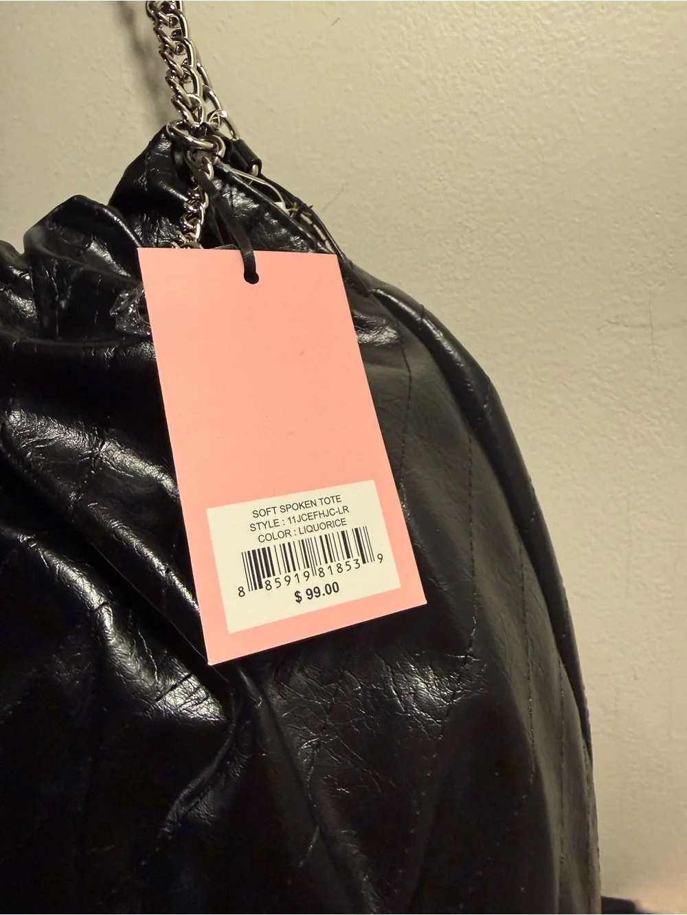 Juicy Couture Soft Spoken Tote bag color licorice black with silver chain NWT